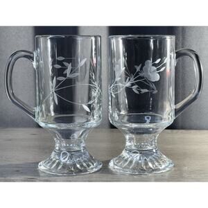 Pair of Princess House Heritage Glass Footed Irish Coffee Mug Tea Cup RETIRED